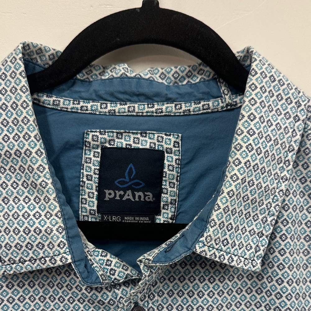 Prana Light Blue Patterned Button Down Shirt - image 2